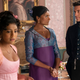 Charithra Chandan, Simone Ashley, Jonathan Bailey in Bridgerton season 2